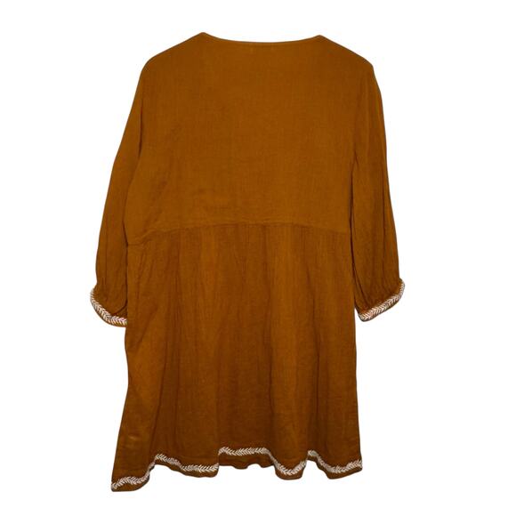 Garnet Hill 100% Organic Cotton Tie Neck Embroidered Cottage Core Peasant Dress - Picture 4 of 6